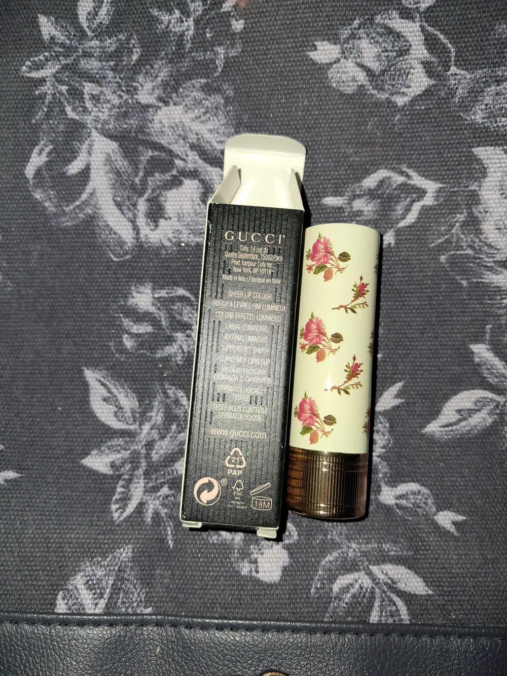 Gucci Rouge à Lèvres Voile Lip Colour in Louisa Red (Pink Floral Tube)